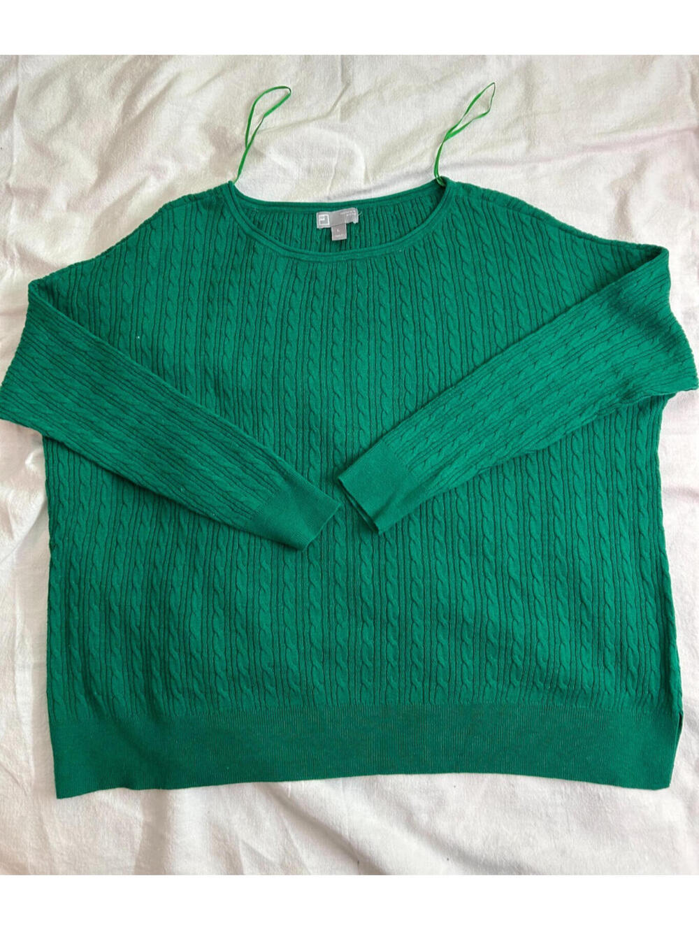 JCPenney JCP Womens Sweater Size L Green Cashmere Blend Cable Knit Crewneck